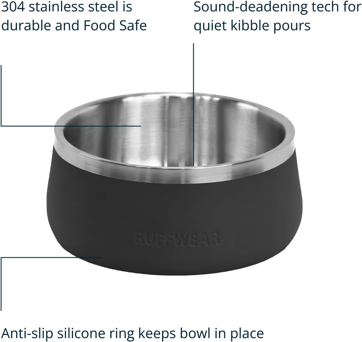 Non Slip Stainless Steel Dog Food and Water Bowl Basalt Gray Finish