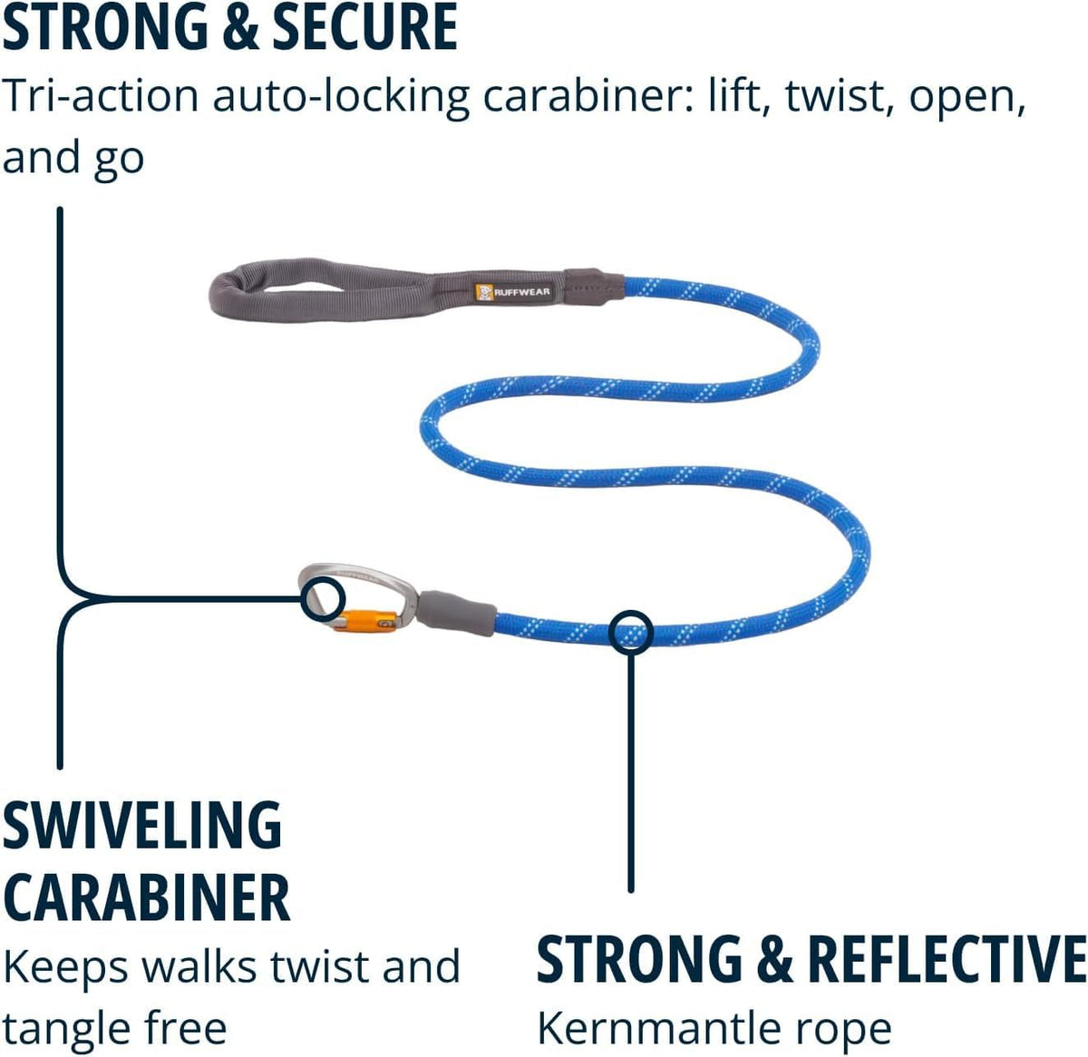 Heavy Duty Rope Dog Leash with Locking Carabiner Clip, Blue Pool Color