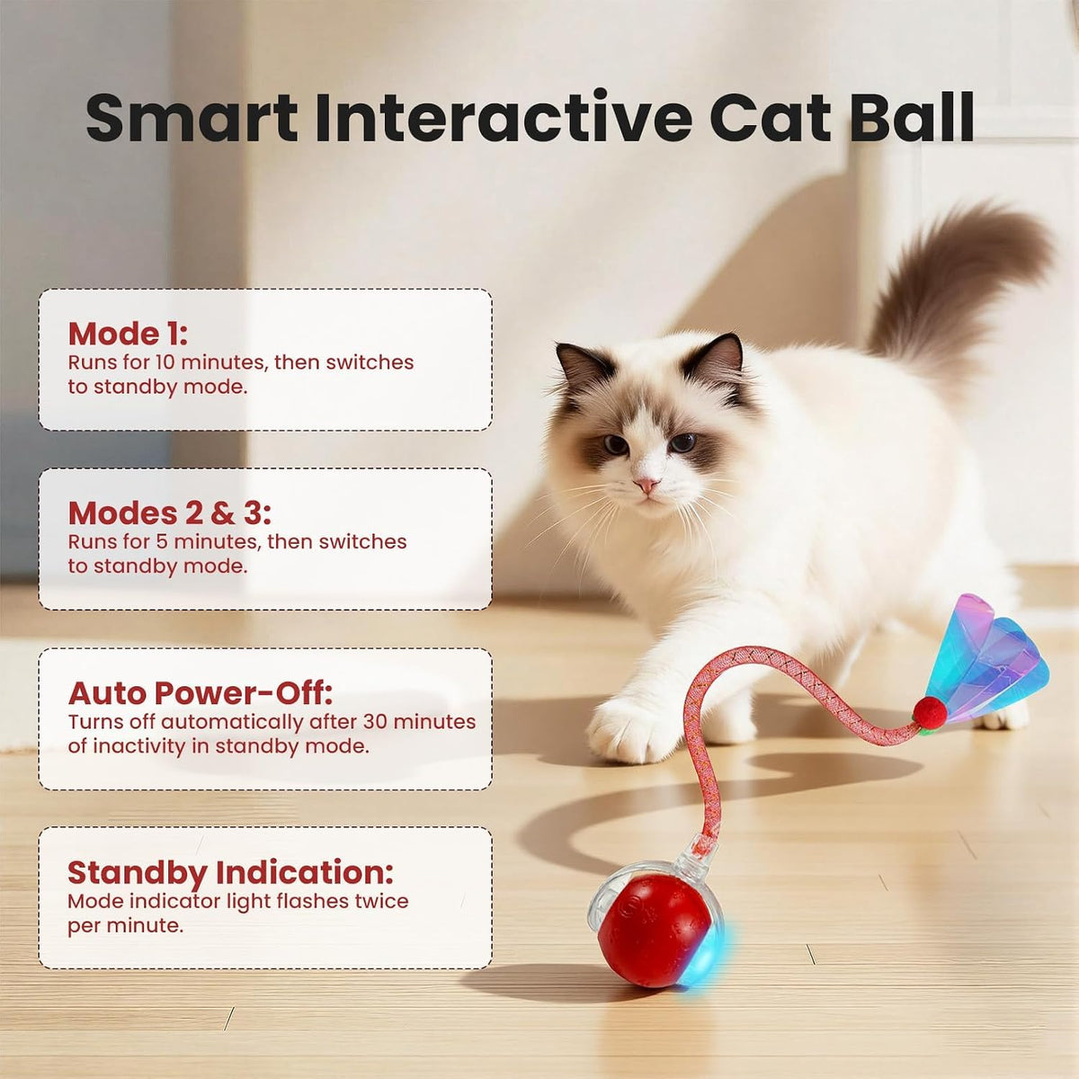 Automatic Interactive Motion Cat Ball Toy for Indoor Playtime, Red