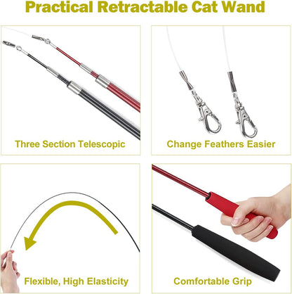 11 Piece Interactive Cat Feather Wand Toy Set for Indoor Play Exercise