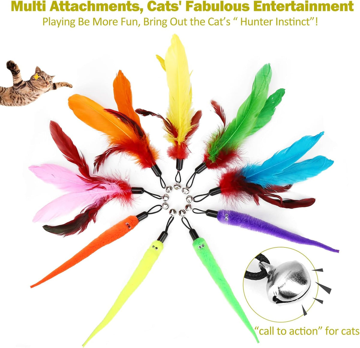 11 Piece Interactive Cat Feather Wand Toy Set for Indoor Play Exercise