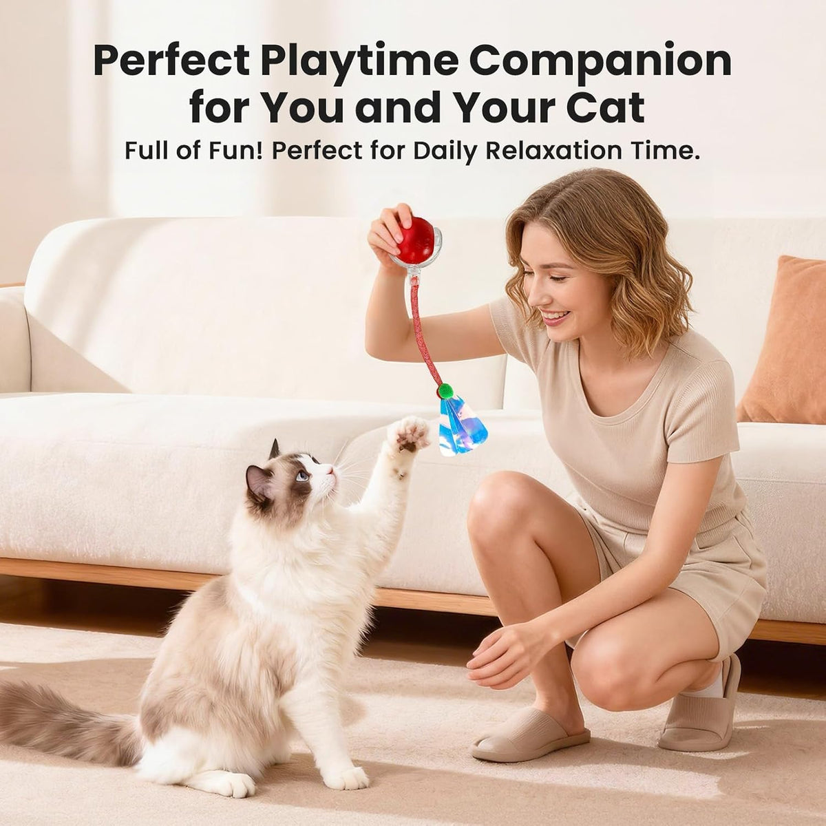 Automatic Interactive Motion Cat Ball Toy for Indoor Playtime, Red