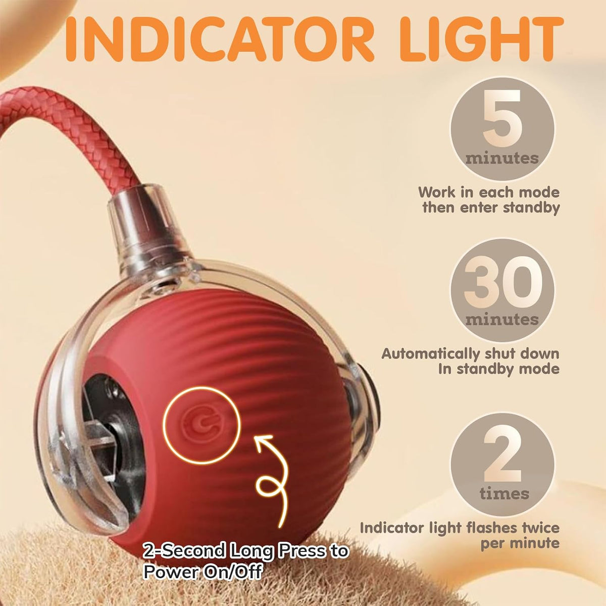 Automatic Interactive Motion Cat Ball Toy for Indoor Playtime, Red