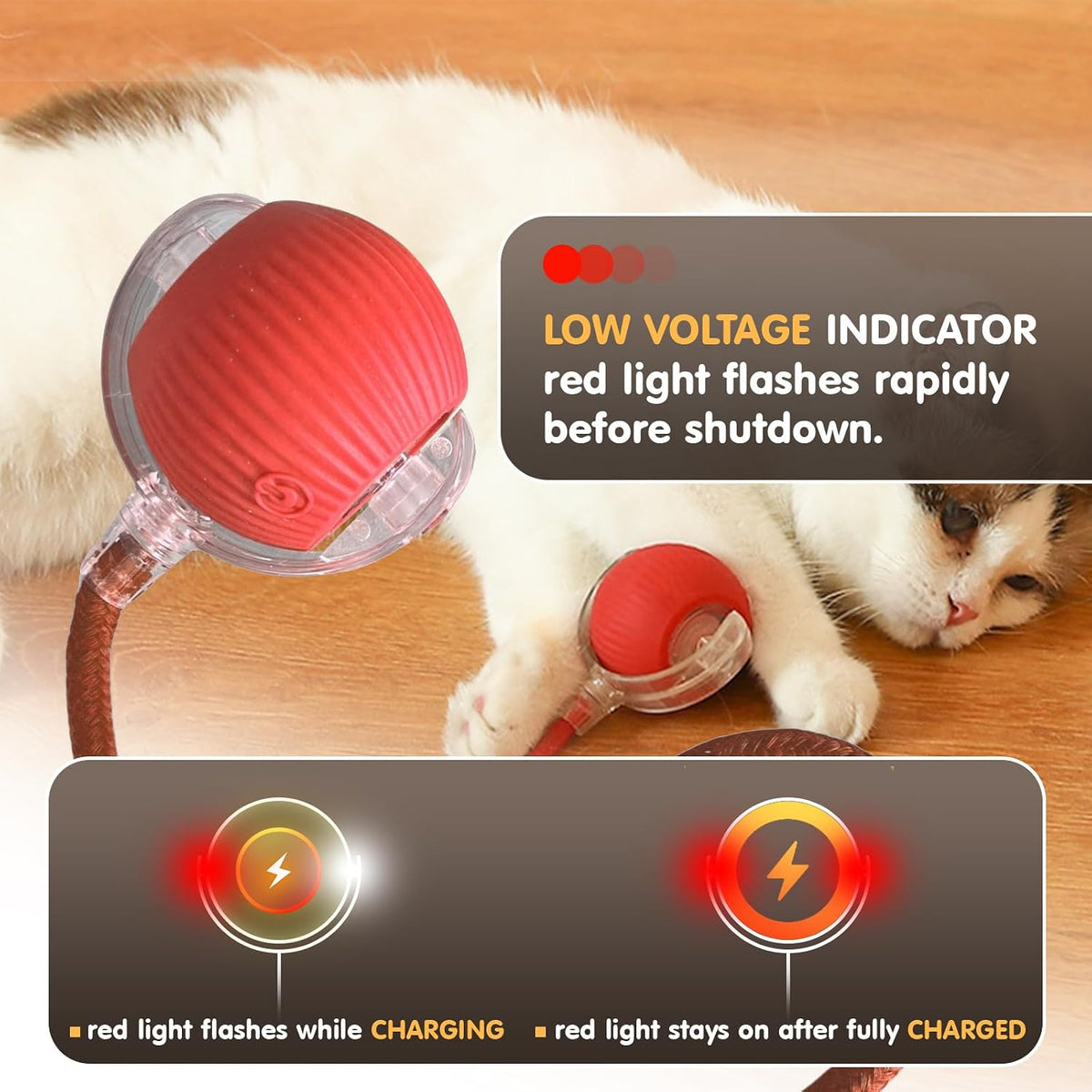 Automatic Interactive Motion Cat Ball Toy for Indoor Playtime, Red