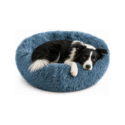 Washable Faux Fur Round Donut Pet Sleeping Bed Plush Navy Grey Fabric